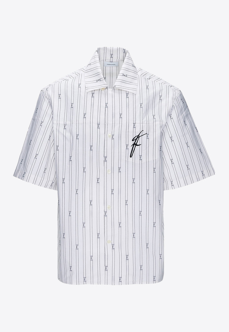 Salvatore Ferragamo Short-Sleeved Striped Shirt 143806 D 770864 OPTIC WHITE/NERO White