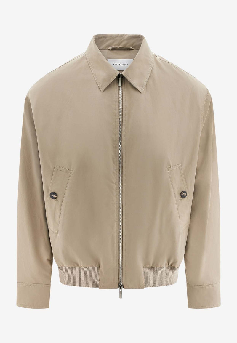 Salvatore Ferragamo Logo-Embossed Zip-Up Blouson Sand 143938 B 775634 DARK SAND