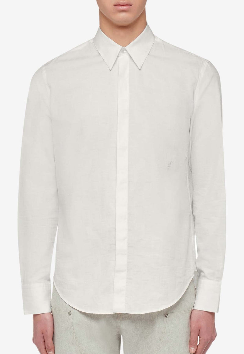 Salvatore Ferragamo Logo Embroidered Button-Up Shirt White 143976 D 776070 WHITE