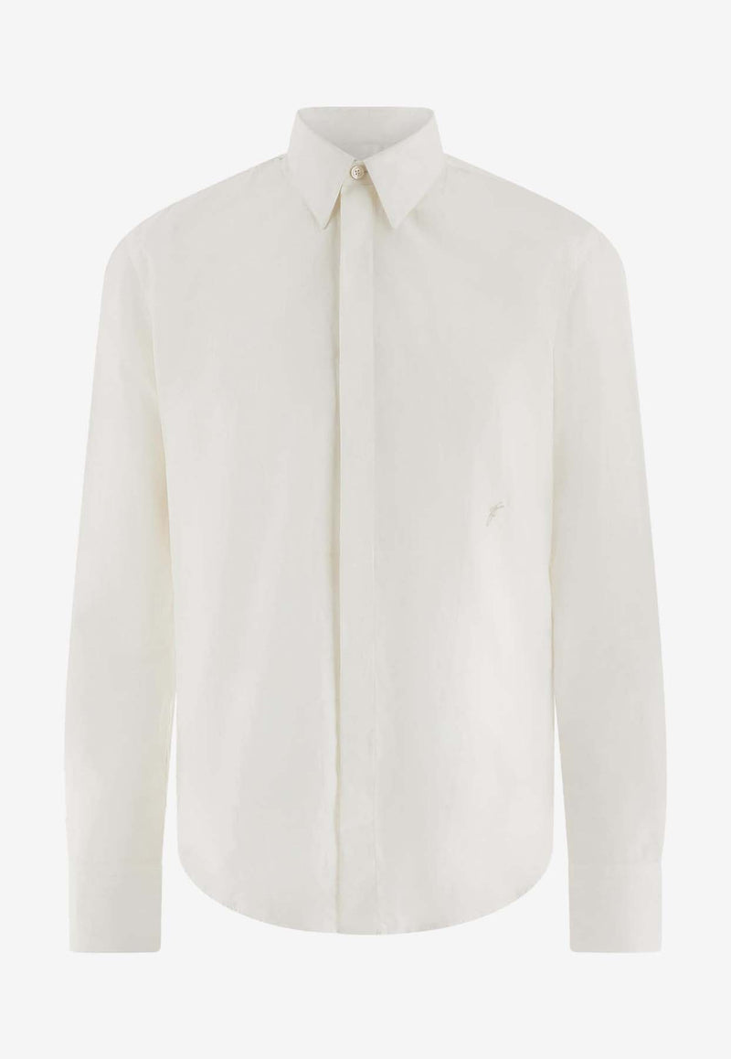 Salvatore Ferragamo Logo Embroidered Button-Up Shirt White 143976 D 776070 WHITE