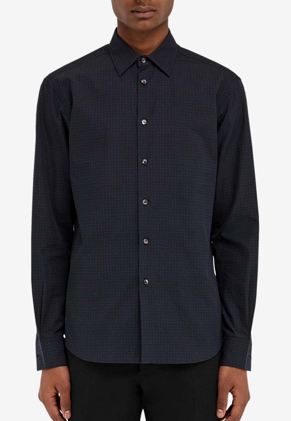 Salvatore Ferragamo Micro Logo Pattern Button-Up Shirt Black 144305 C 780348 NERO/NEW NAVY