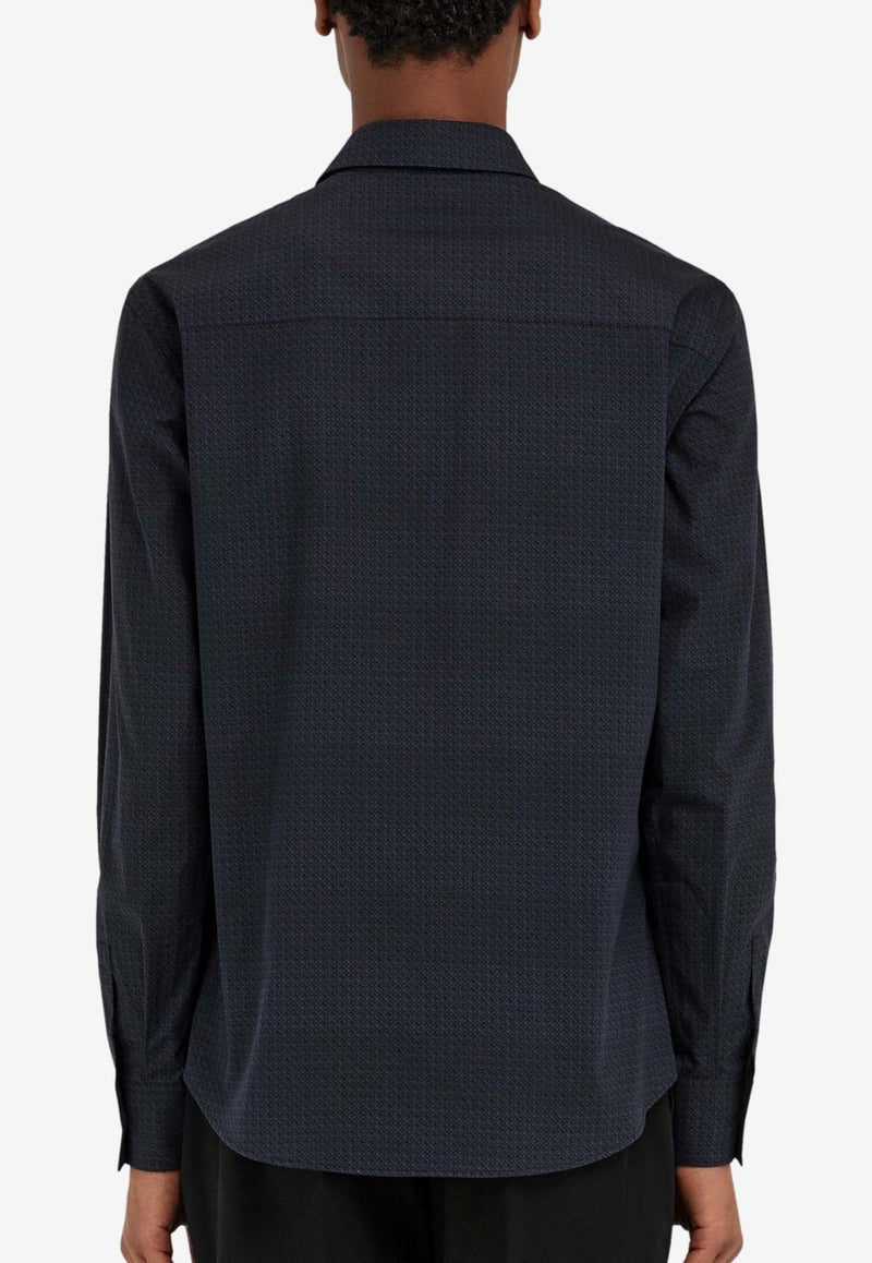 Salvatore Ferragamo Micro Logo Pattern Button-Up Shirt Black 144305 C 780348 NERO/NEW NAVY