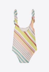 Zimmermann Kids Girls Halliday Bow One-Piece Stripe Swimsuit Multicolor 1473WSS241MULTICOLOUR