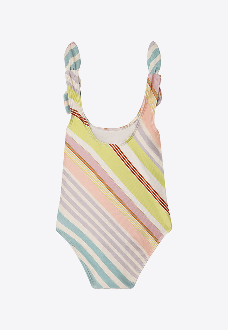 Zimmermann Kids Girls Halliday Bow One-Piece Stripe Swimsuit Multicolor 1473WSS241MULTICOLOUR