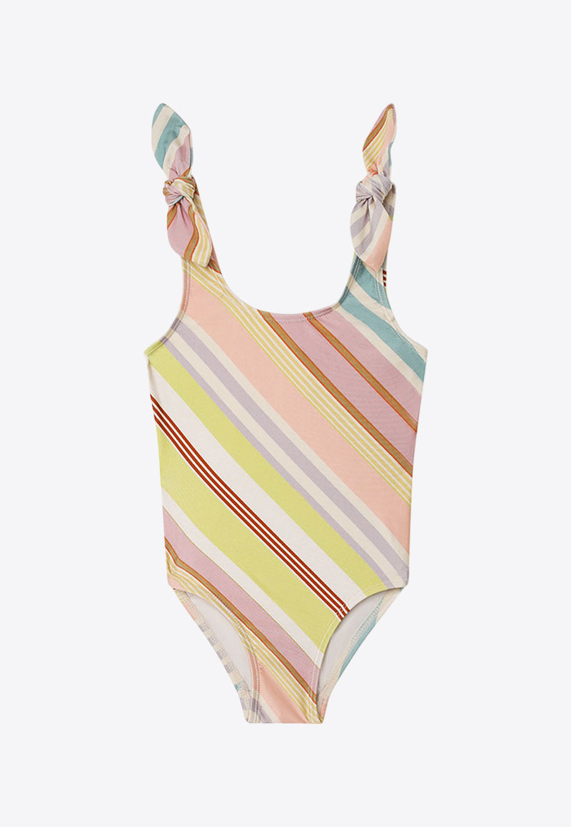 Zimmermann Kids Girls Halliday Bow One-Piece Stripe Swimsuit Multicolor 1473WSS241MULTICOLOUR