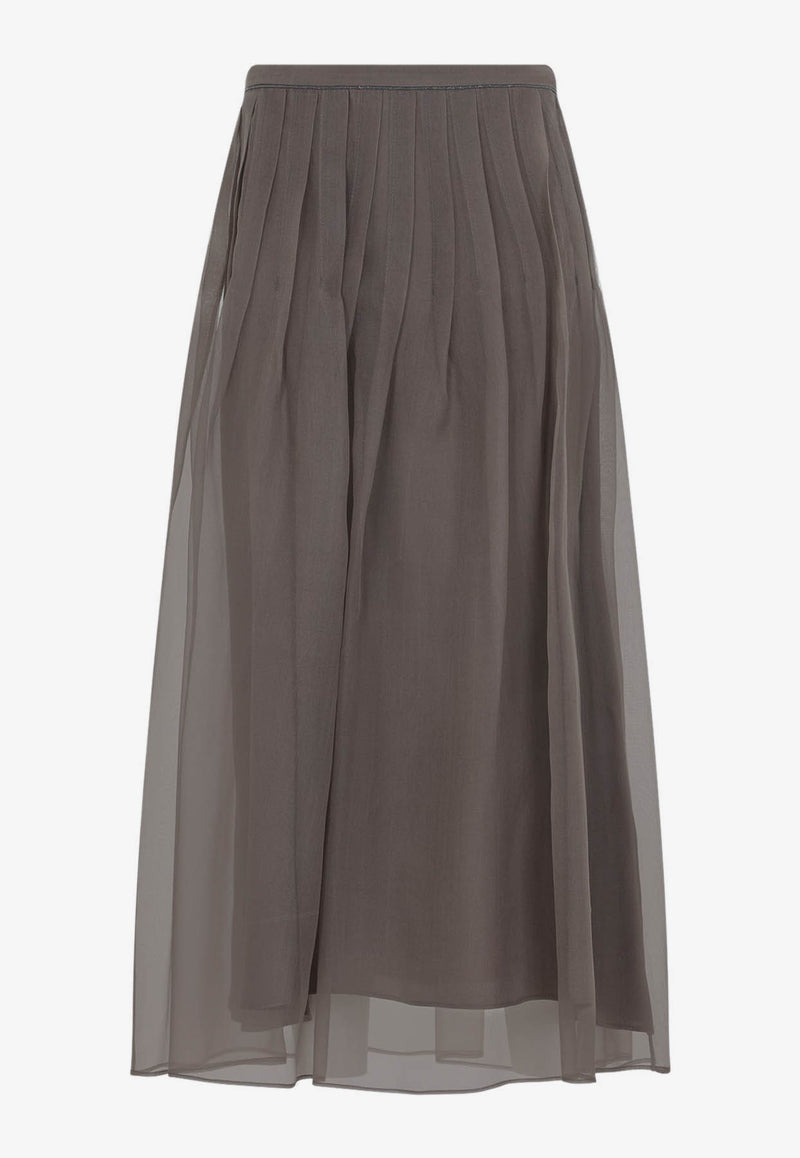 Pleated Silk Midi Skirt