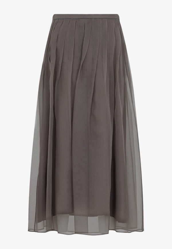 Pleated Silk Midi Skirt