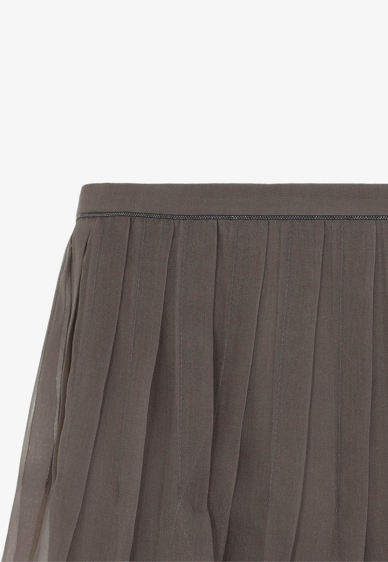 Pleated Silk Midi Skirt