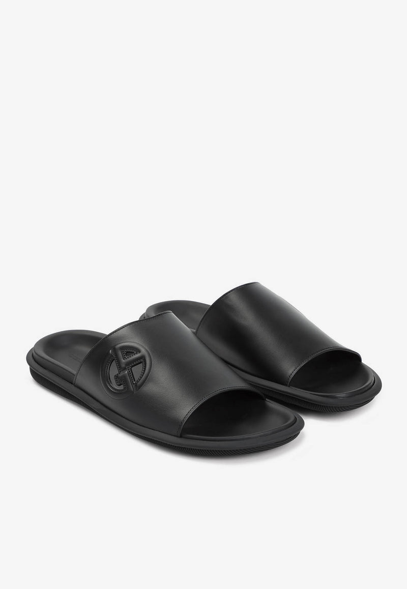 Logo Leather Slides