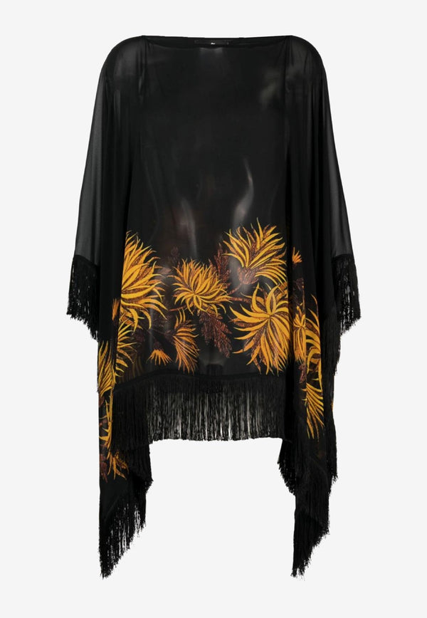 Etro Floral Print Silk Poncho 15804-9616 0001 Black