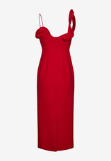 Magda Butrym Sculptural Rose Applique Midi Dress Red 168924RED