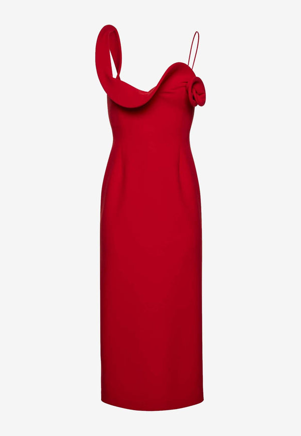 Magda Butrym Sculptural Rose Applique Midi Dress Red 168924RED