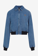 Logo-Embroidered Zip-Up Denim Jacket