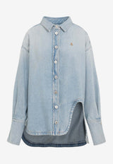 Long-Sleeved Denim Shirt with Shaped Slit