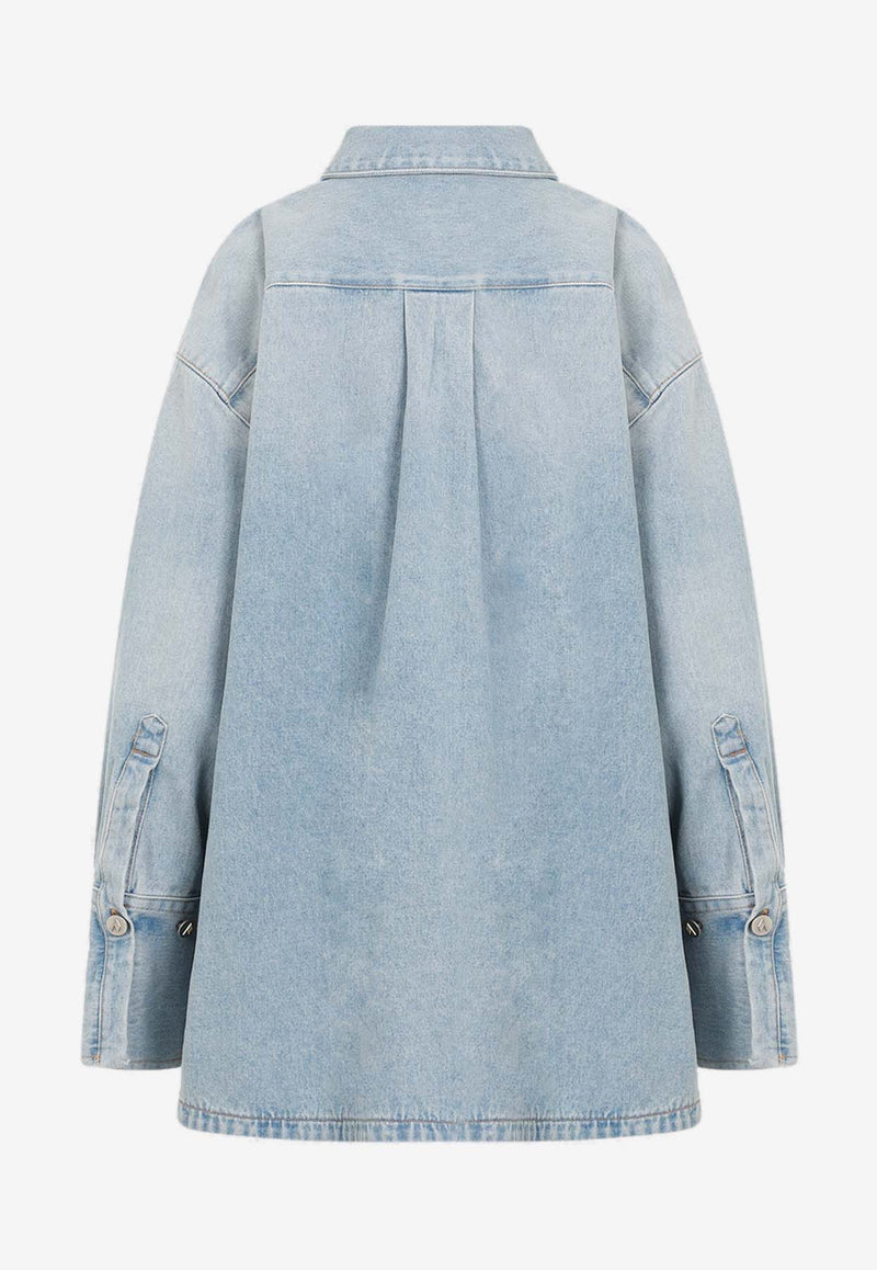 Long-Sleeved Denim Shirt with Shaped Slit