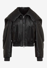 Maxi Hood Leather Bomber Jacket