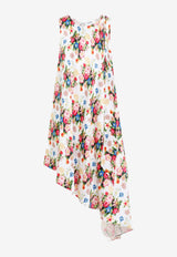 Floral Print Asymmetric Midi Dress