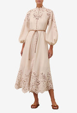 Zimmermann Wylie Embroidered Midi Billow Dress Cream 1743DRS251CREAM