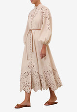 Zimmermann Wylie Embroidered Midi Billow Dress Cream 1743DRS251CREAM