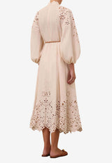 Zimmermann Wylie Embroidered Midi Billow Dress Cream 1743DRS251CREAM