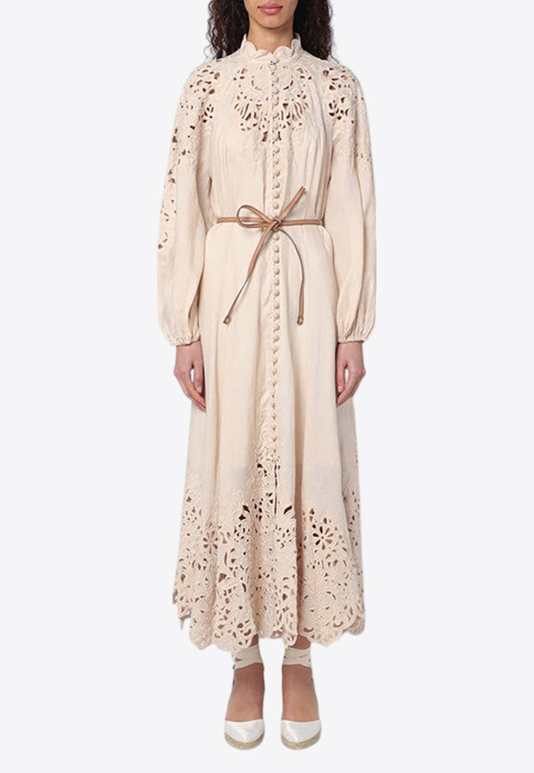 Zimmermann Wylie Broderie Anglaise Midi Dress Beige 1743DRS251LI/Q_ZIMM-CR