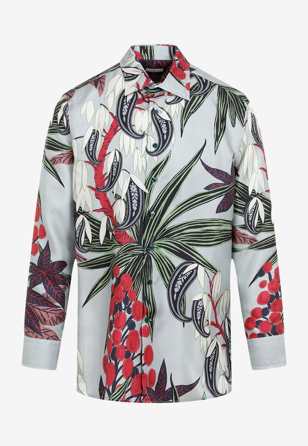 Printed Long-Sleeved Silk Shirt