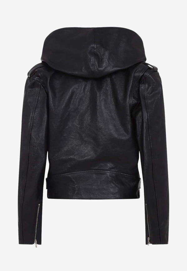 Leather Hooded Biker Jacket