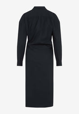 Straight Collar Twisted Midi Dress