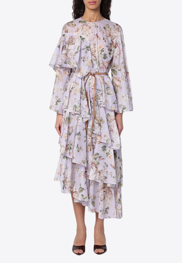 Zimmermann Acacia Asymmetric Floral Midi Dress Lilac 1835DRS252CO/Q_ZIMM-LF