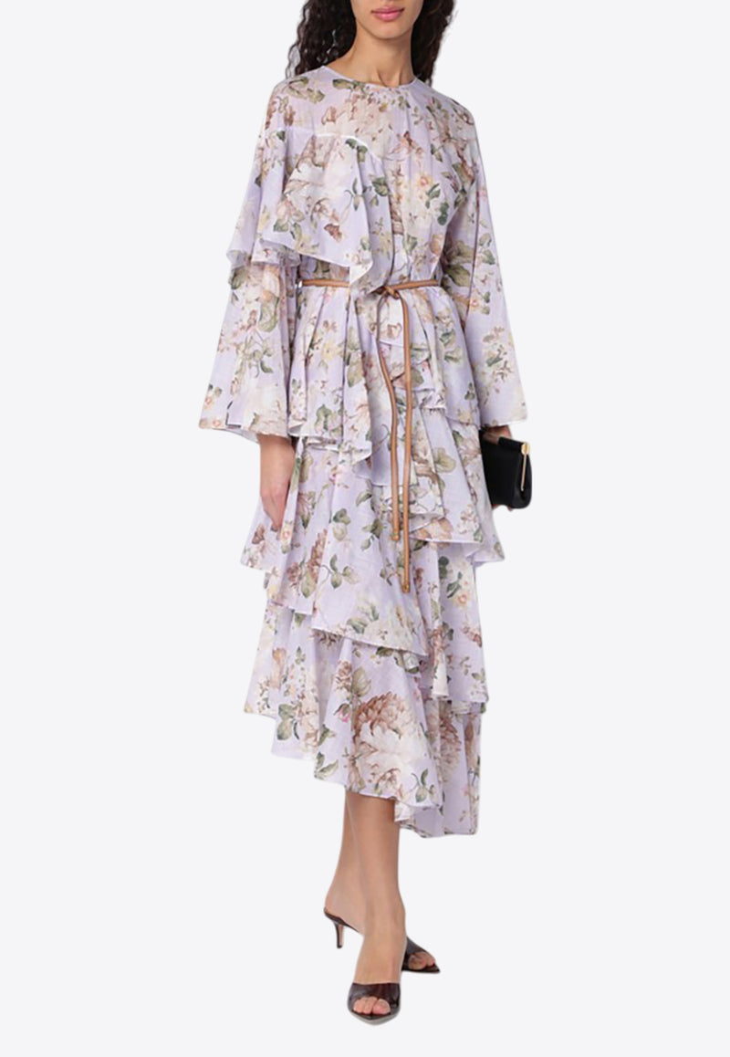 Zimmermann Acacia Asymmetric Floral Midi Dress Lilac 1835DRS252CO/Q_ZIMM-LF