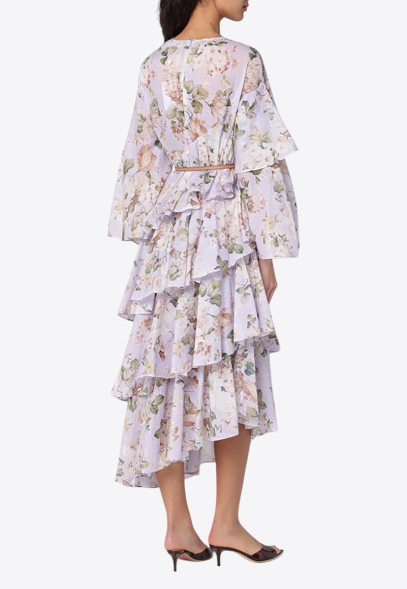 Zimmermann Acacia Asymmetric Floral Midi Dress Lilac 1835DRS252CO/Q_ZIMM-LF