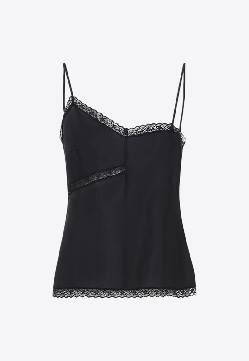 Lace-Trimmed Asymmetric Silk Top