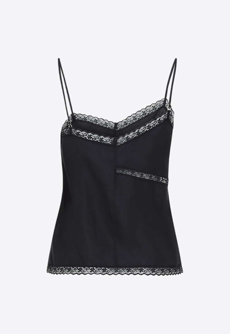 Lace-Trimmed Asymmetric Silk Top