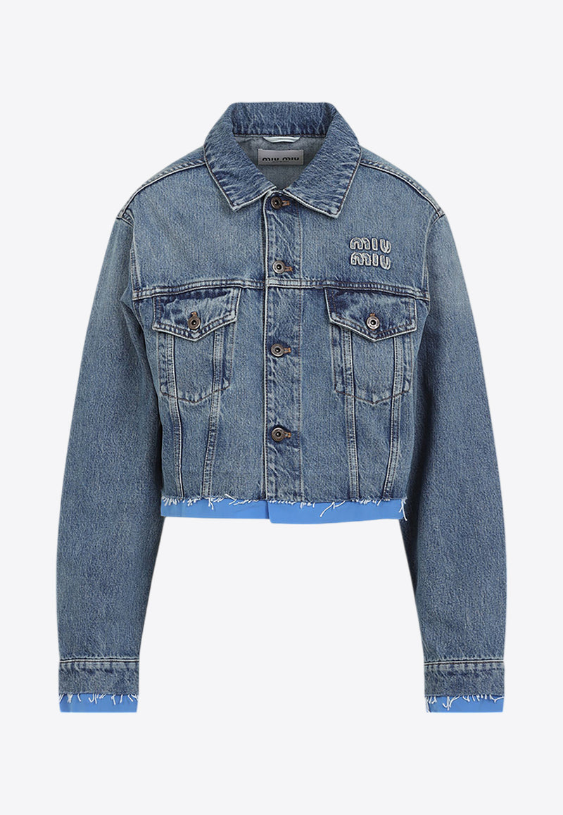 Logo Patch Cropped Denim Jacket