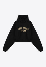 Fear Of God Essentials Logo Print Cropped Hooded Sweatshirt Black 192BT247350FW/P_FEARE-BLK