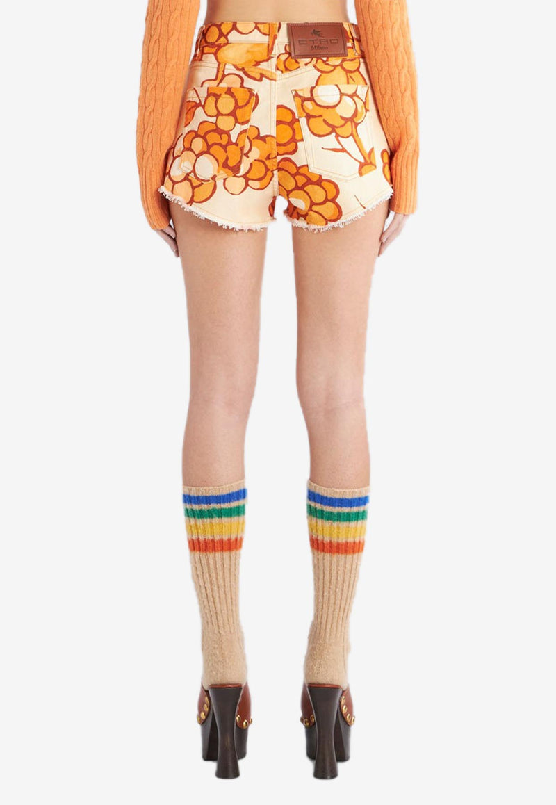 Etro Berry Print Denim Shorts 19538-9027 0750 Orange