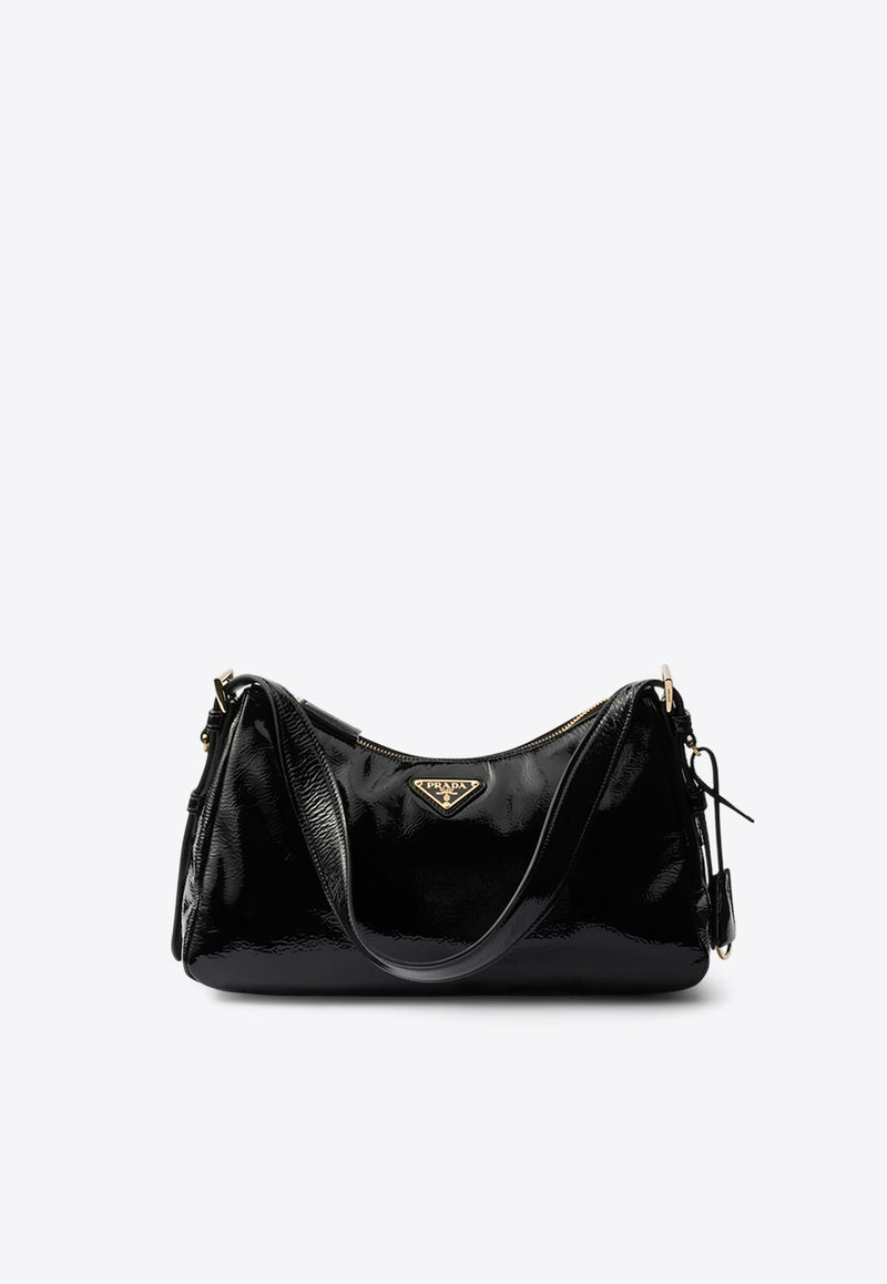 Prada Medium Aimée Naplak Leather Shoulder Bag  Black 1BC229LVM2DNT/Q_PRADA-F0002