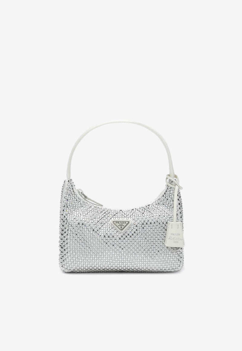 Prada Crystal Embellished Re-Edition Shoulder Bag White 1BC515OOO2AWL/Q_PRADA-F0009