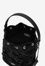 Prada Mini Re-Nylon Embroidered Bucket Bag Black 1BE067WRM2C4Q/P_PRADA-F0002