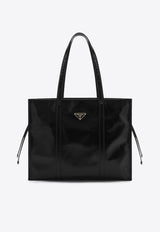 Prada Large Triangle Logo Leather Tote Bag Black 1BG460OON2CYR/Q_PRADA-F0002