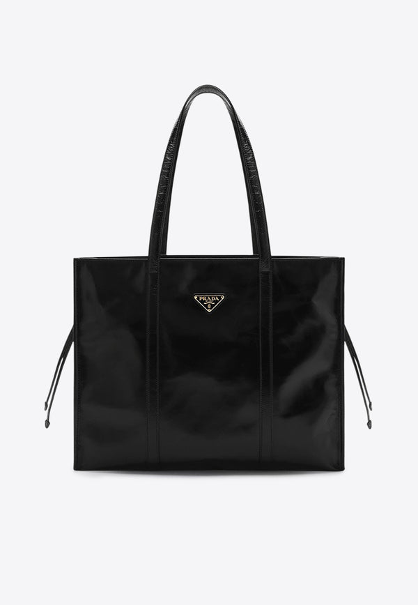 Prada Large Triangle Logo Leather Tote Bag Black 1BG460OON2CYR/Q_PRADA-F0002