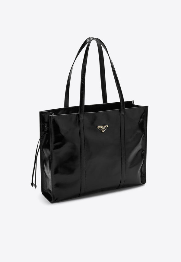 Prada Large Triangle Logo Leather Tote Bag Black 1BG460OON2CYR/Q_PRADA-F0002