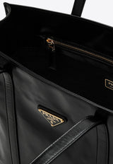 Prada Large Triangle Logo Leather Tote Bag Black 1BG460OON2CYR/Q_PRADA-F0002