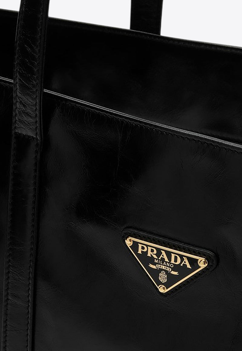 Prada Large Triangle Logo Leather Tote Bag Black 1BG460OON2CYR/Q_PRADA-F0002