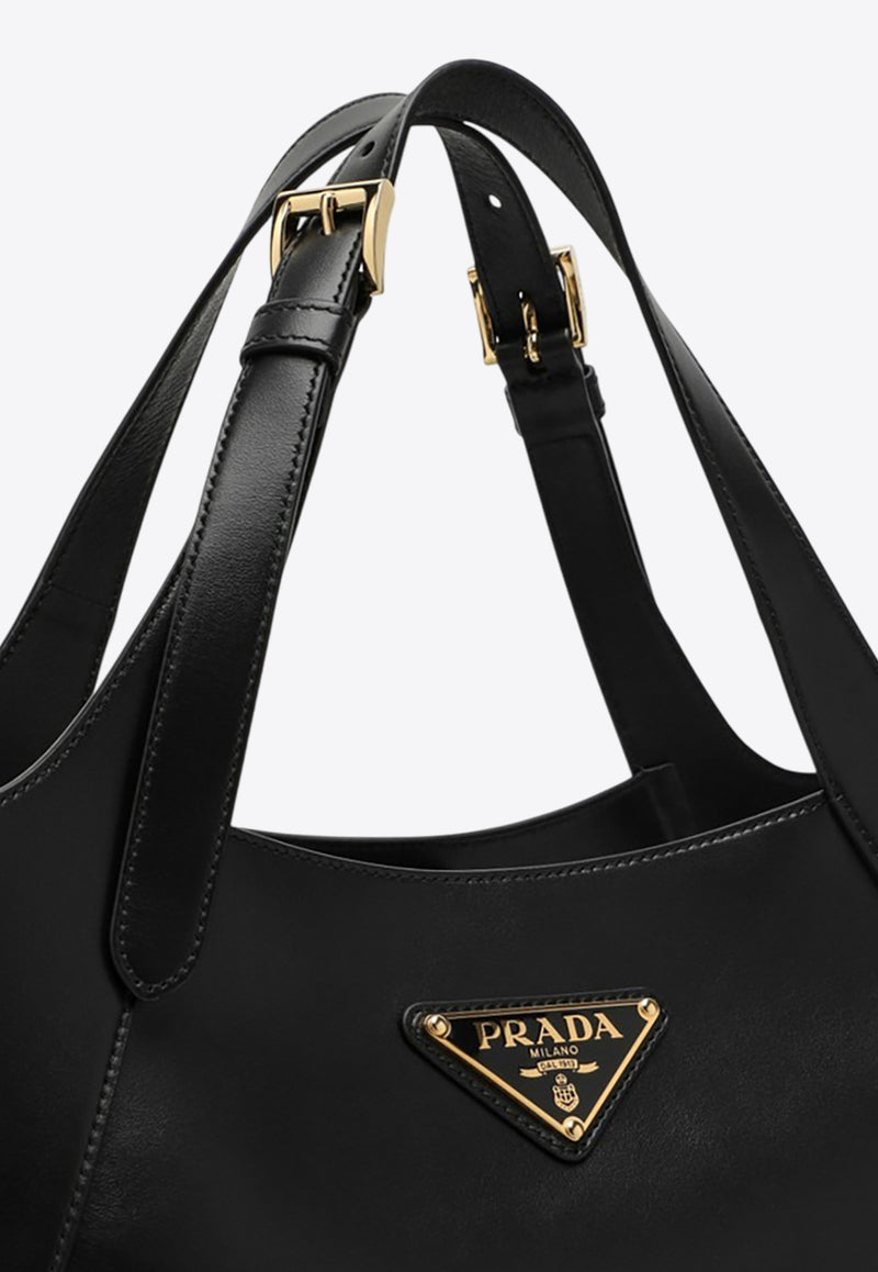 Prada Medium Triangle Logo Leather Tote Bag Black 1BG483OOO2AIX/O_PRADA-F0002