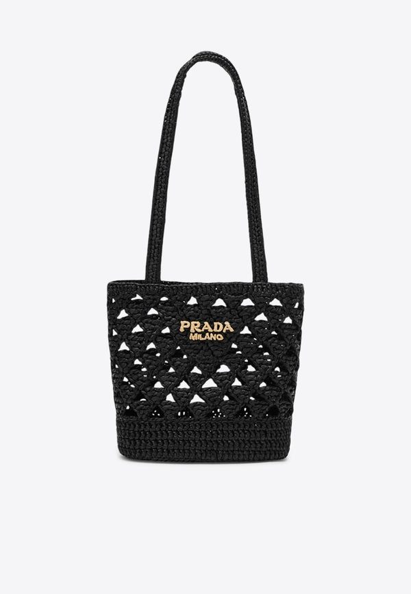 Prada Logo Embroidered Crochet Knit Tote Bag Black 1BG494OOO2M2T/O_PRADA-F0ES7