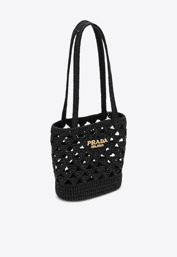 Prada Logo Embroidered Crochet Knit Tote Bag Black 1BG494OOO2M2T/O_PRADA-F0ES7