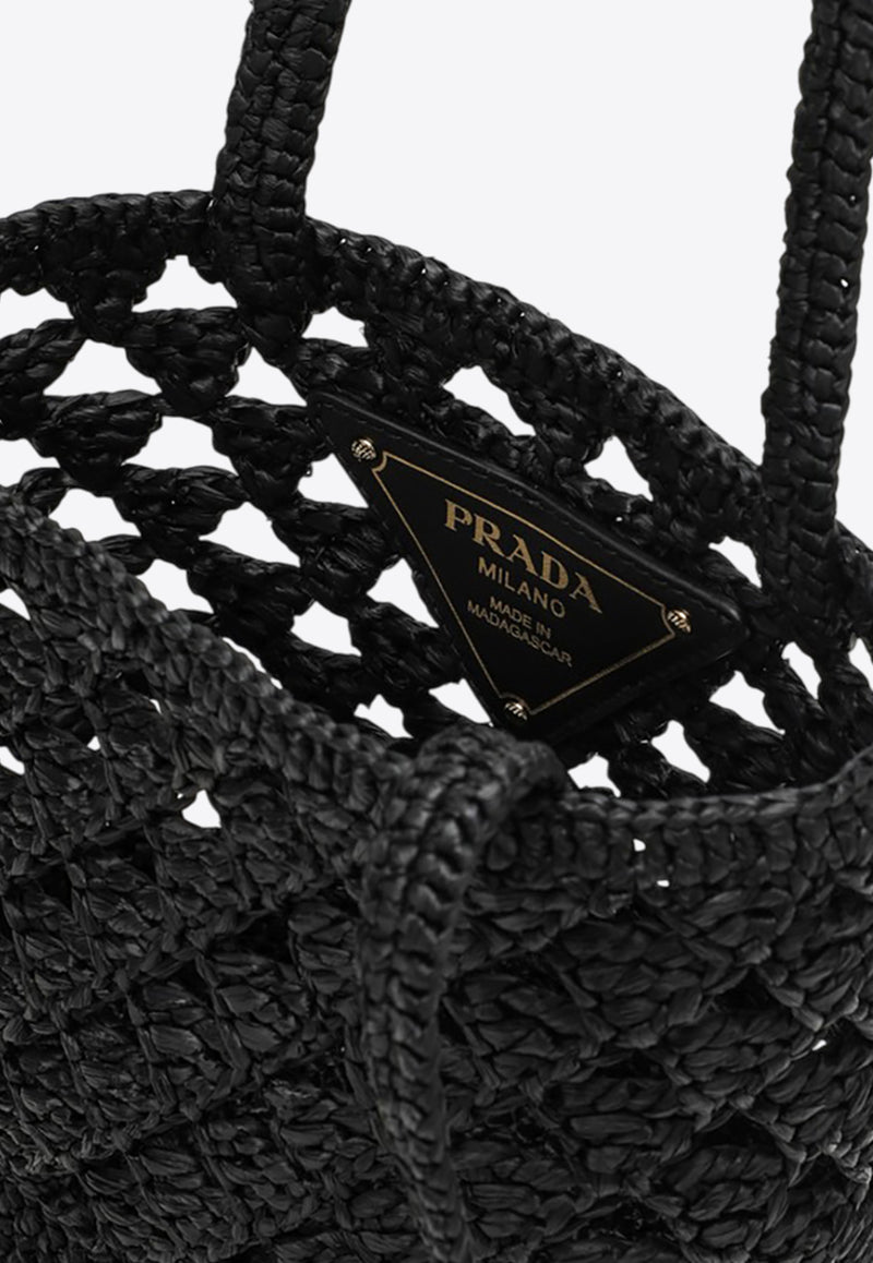 Prada Logo Embroidered Crochet Knit Tote Bag Black 1BG494OOO2M2T/O_PRADA-F0ES7