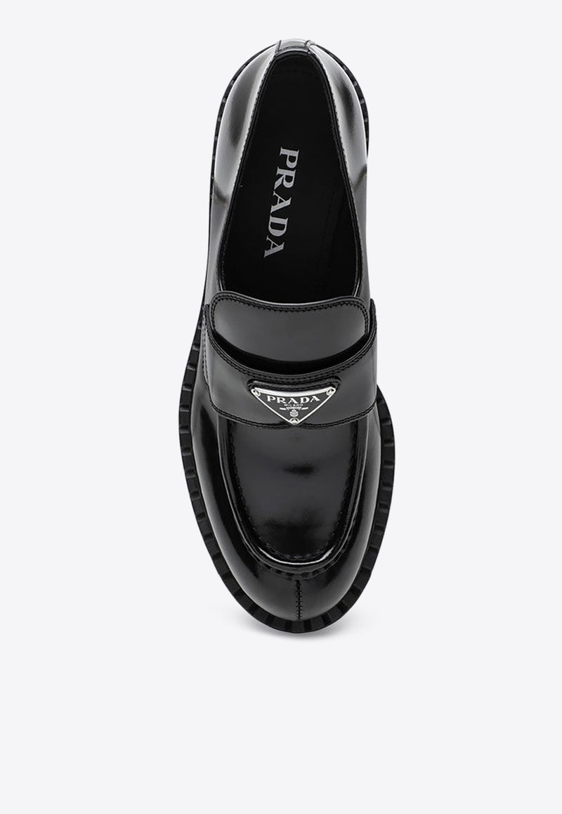 Prada Triangle Logo Brushed Leather Loafers Black 1D246MG050ULS/P_PRADA-F0002