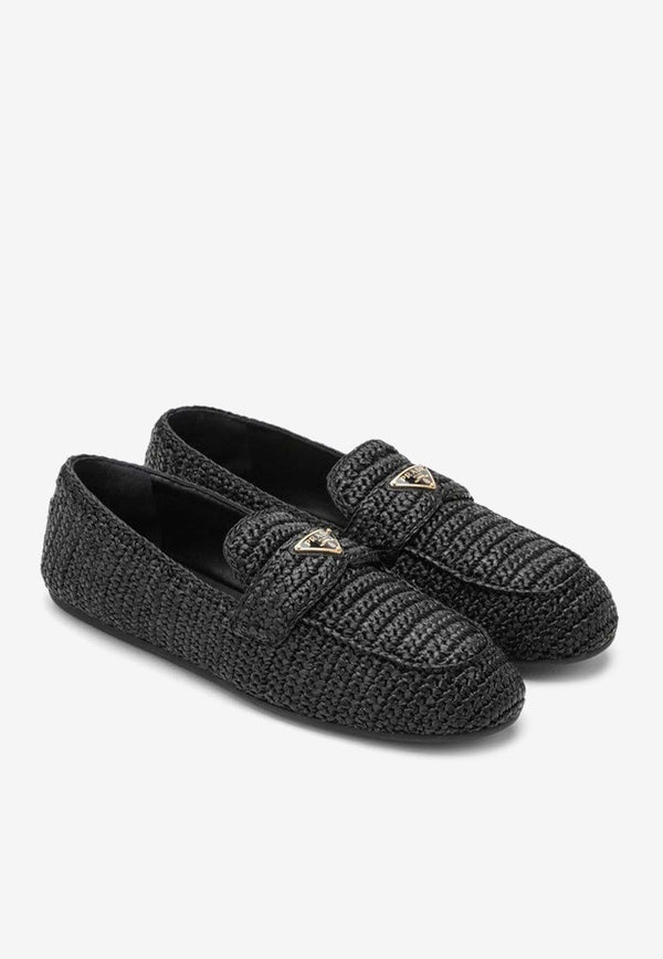 Prada Logo Appliqué Woven Crochet Loafers Black 1D437N0052C2T/O_PRADA-F0002